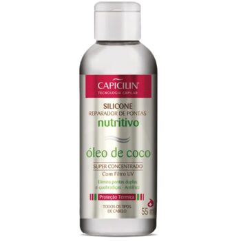 Silicone Reparador De Pontas Óleo De Coco Capicilin 55ml para brilho e pontas seladas.