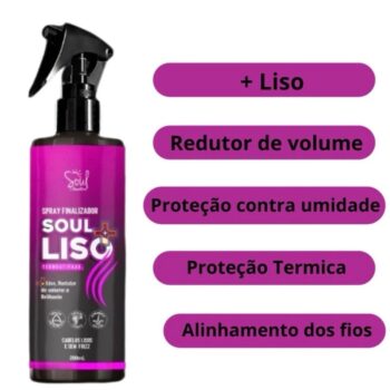 Frasco de Spray Finalizador Sou Liso Soul Cosméticos 200ml para proteção térmica e brilho.