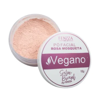 Foto do Pó Facial Rosa Mosqueta Vegano Fenzza Salve Brasil para acabamento natural.