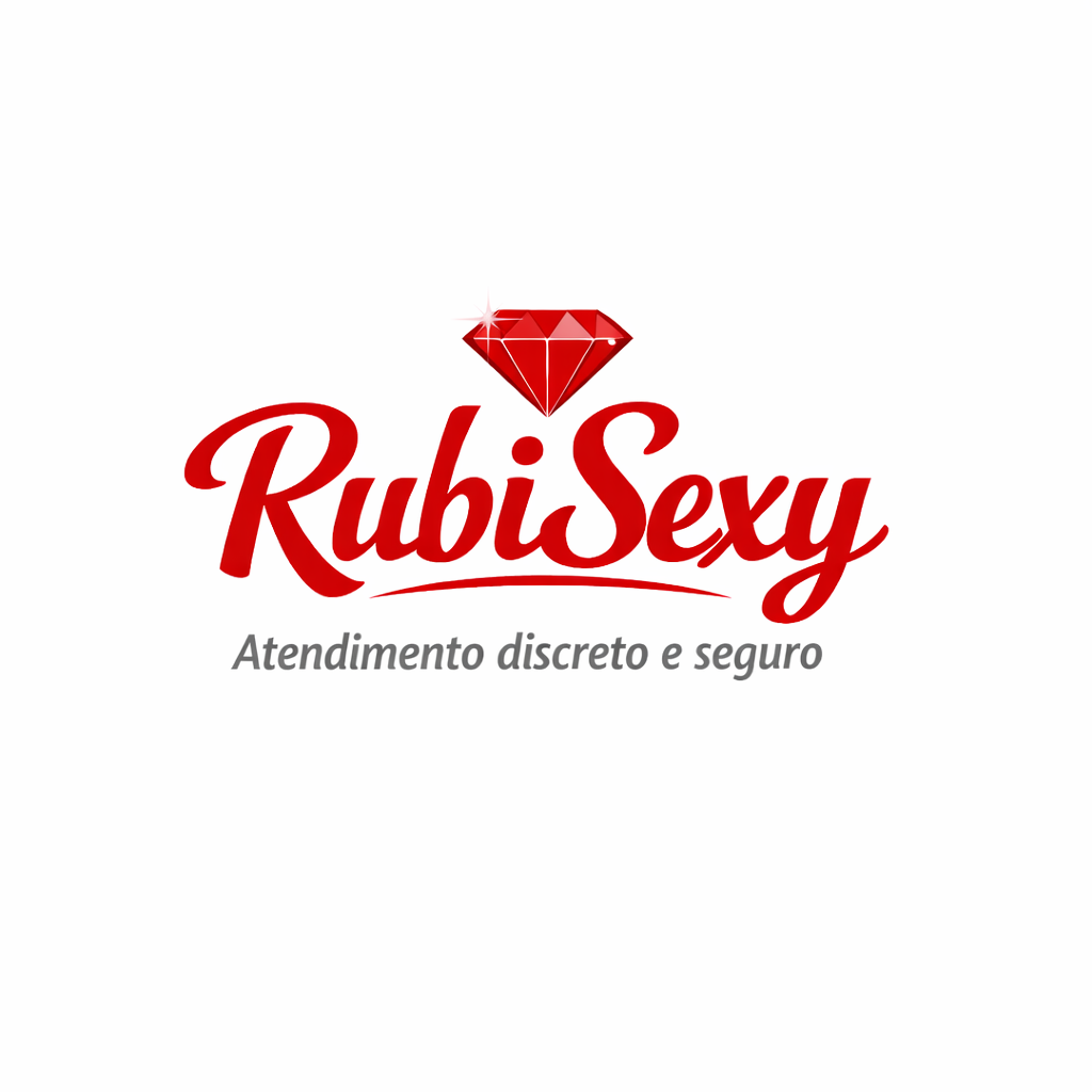 Logotipo Rubi Sexy com diamante vermelho e slogan “Atendimento discreto e seguro” sobre fundo branco