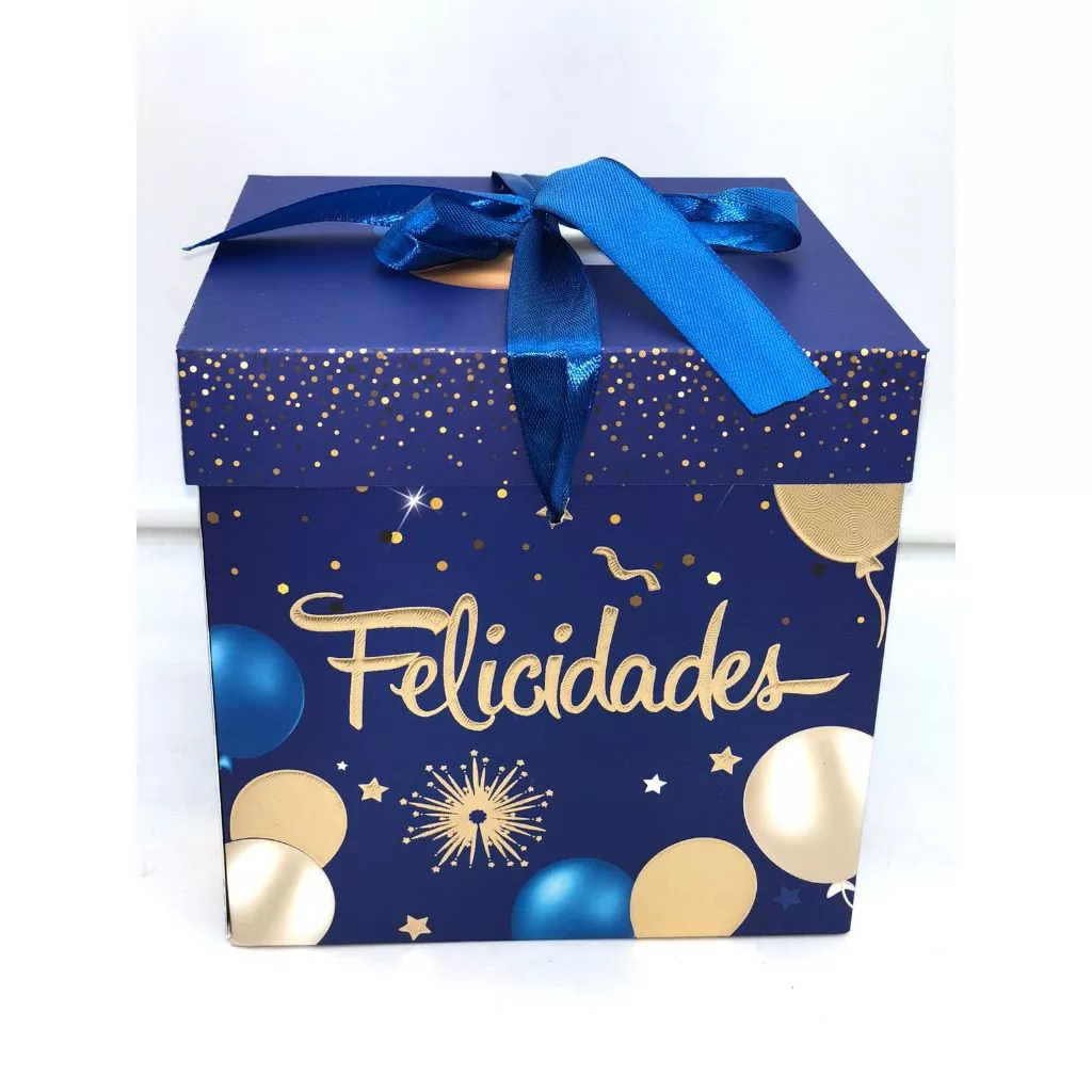 Caixa Presente “Felicidades” com Laço - azul
