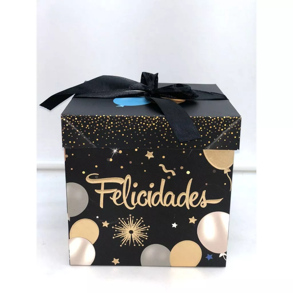 Caixa Presente “Felicidades” com Laço - preto