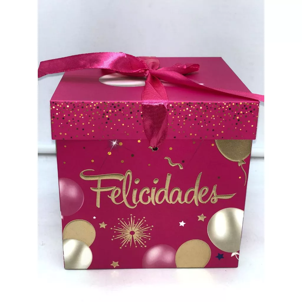Caixa Presente “Felicidades” com Laço - rosa