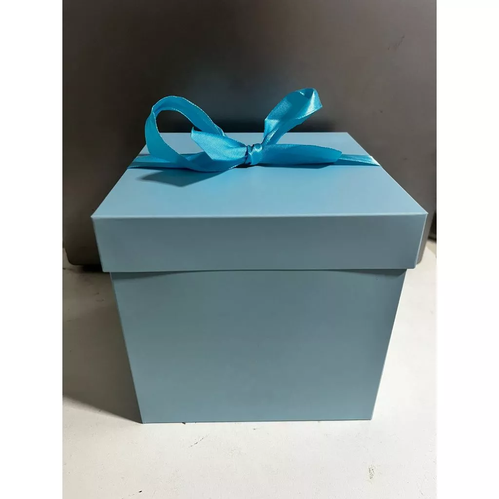 Caixa de presente metalizada com laço cetim 15 cm - Azul