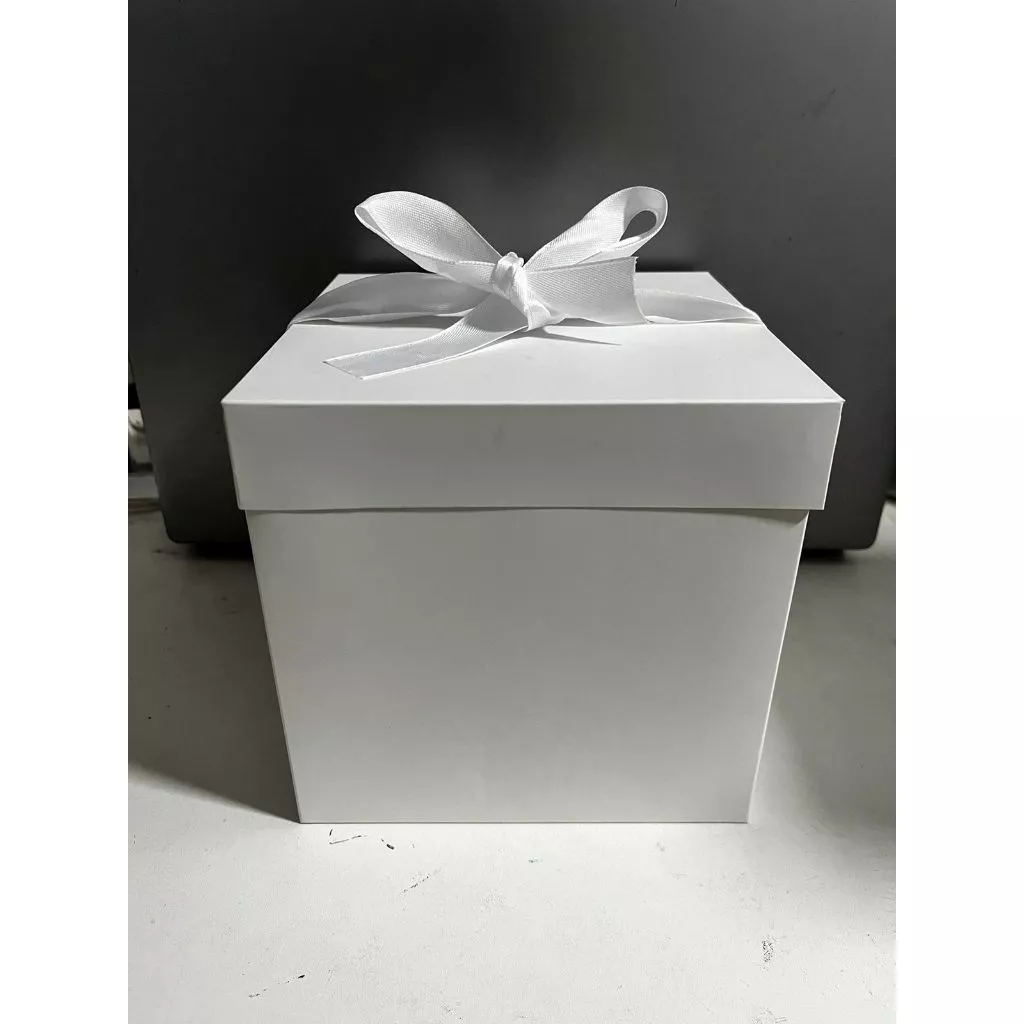Caixa de presente metalizada com laço cetim 15 cm -Branco