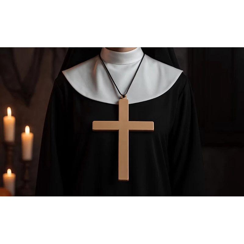 Acessório Crucifixo 23cm Pendurável Plástico - Fantasia Cruz Freira Padre Halloween